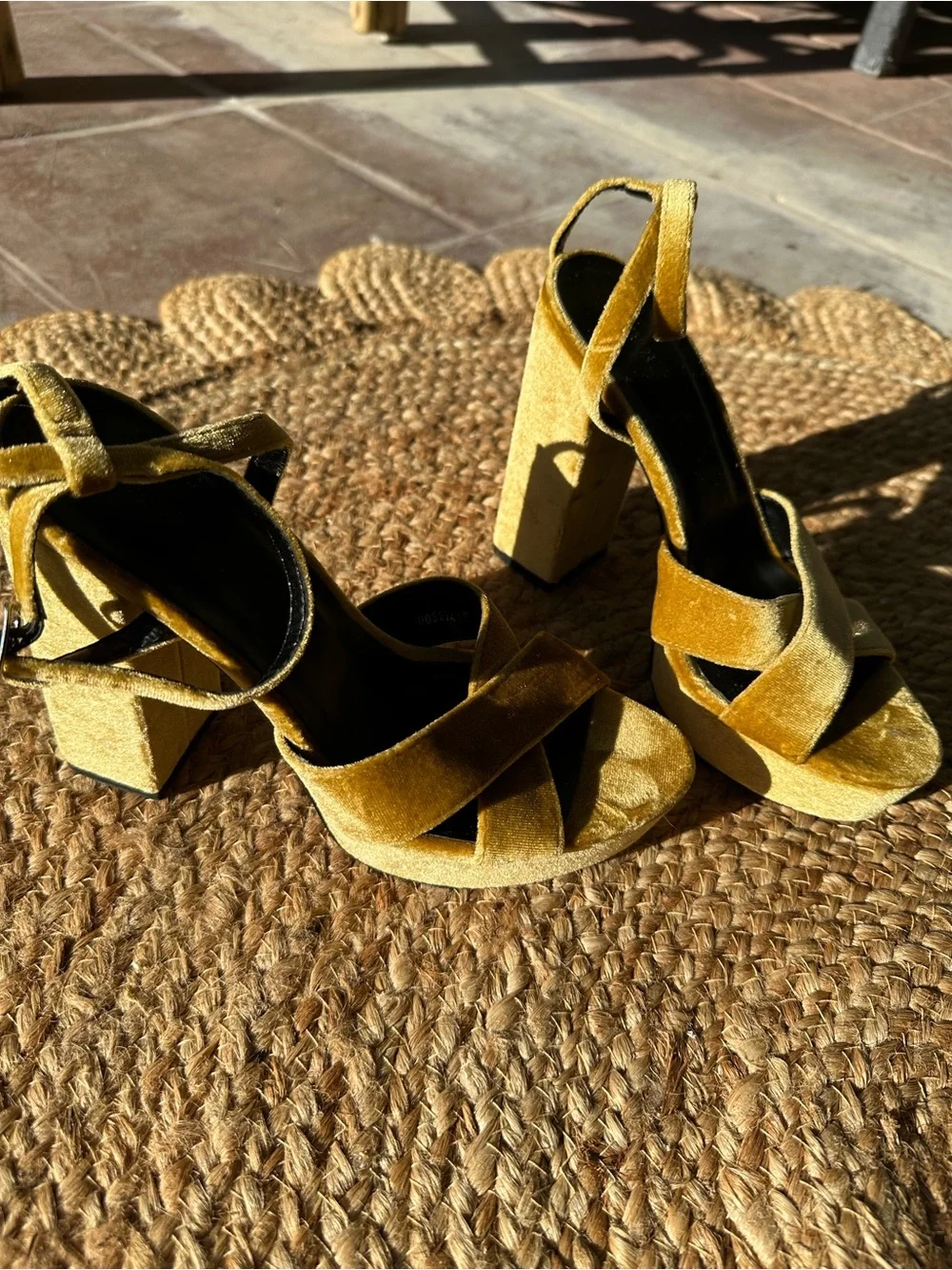 Forever 21 Women's Platform Ankle-Strap Sandals in Mustard Yellow